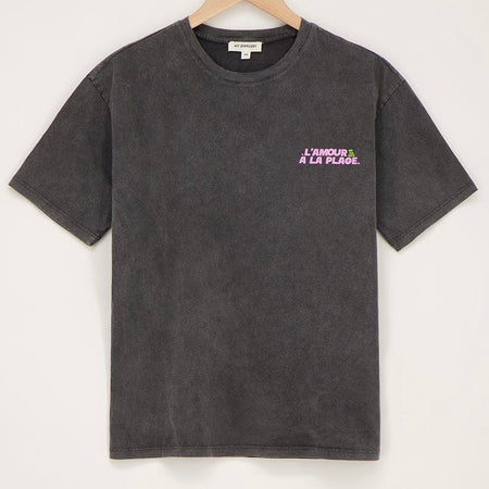T-shirt gris avec imprimé noir ''L'amour a la plage'' - My Jewellery