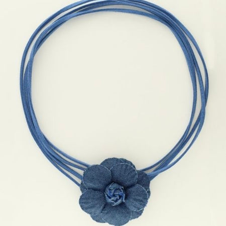 Ras de cou cordon bleur et fleur en denim - My Jewellery