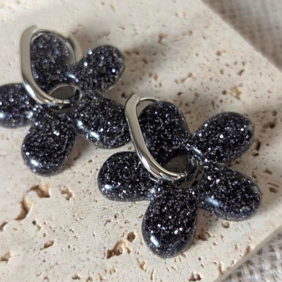 Boucles d'oreilles Bloom noir paillette - MADE BY MAI