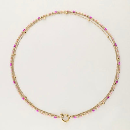 Collier triple avec perles vertes et roses  - My jewellery