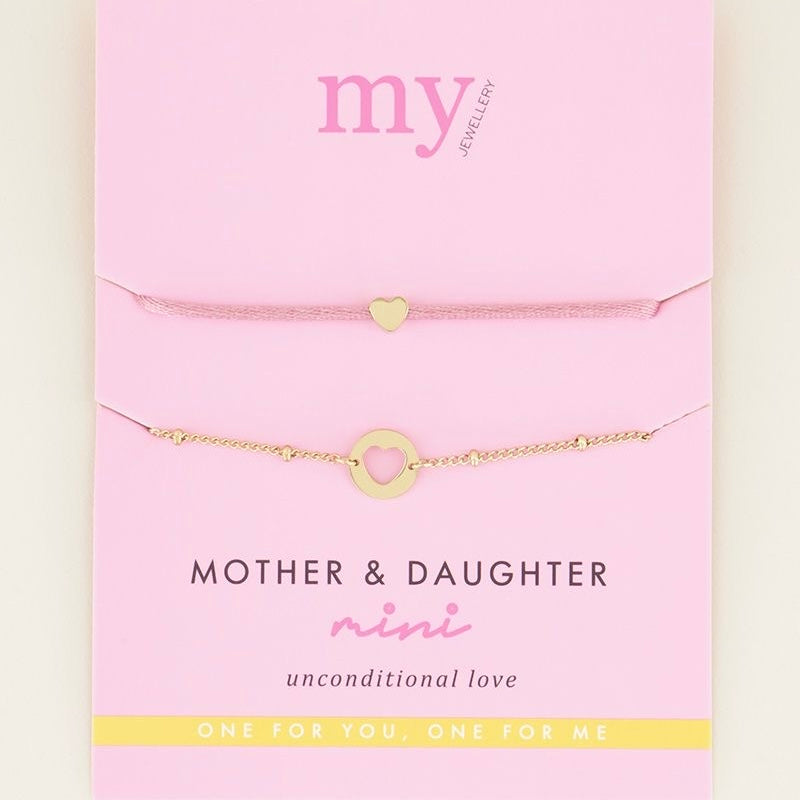 Bracelets duo mère-fille mini, cordon rose