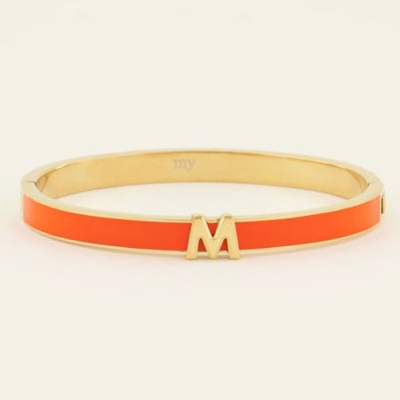 Bracelet jonc orange à initiale - My Jewellery