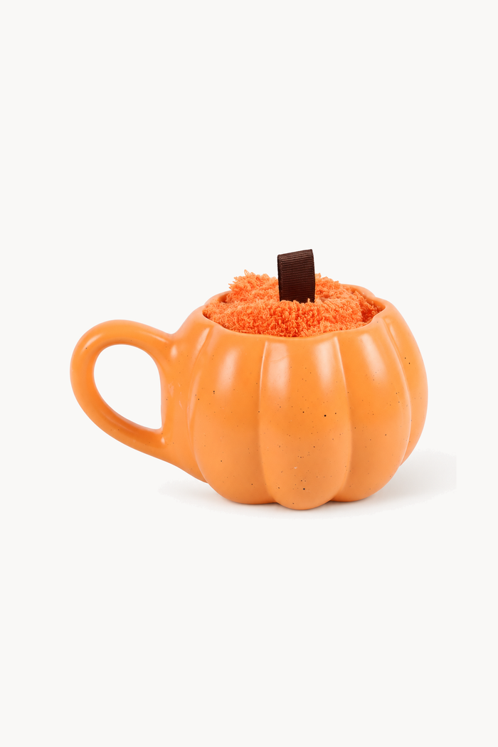 Tasse en forme de citrouille et chaussettes d'automne