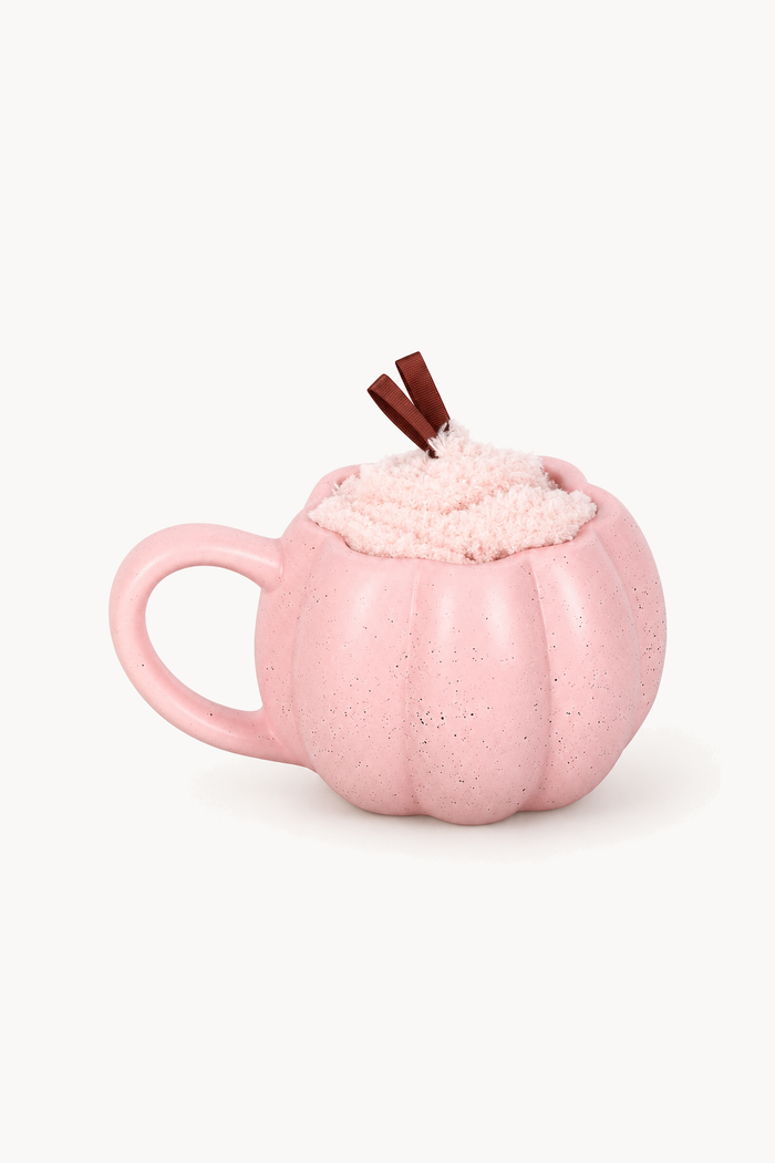 Pink Pumpkin Autumn Mug and Socks Set