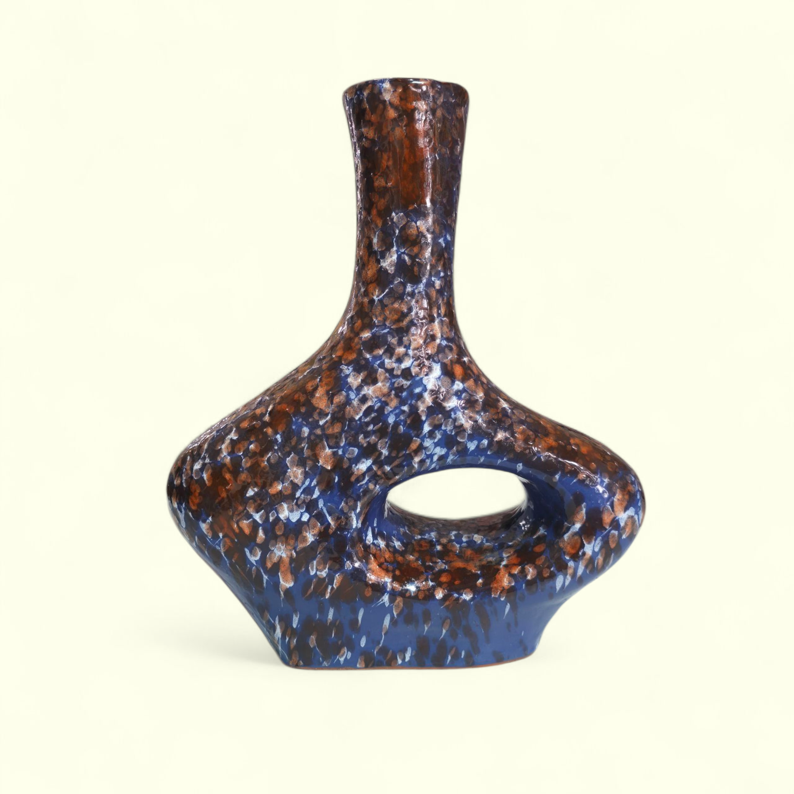 Vase émail orange bleu