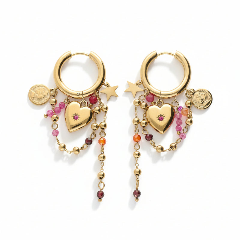 Boucles d'oreilles Starry avec cœur et perles