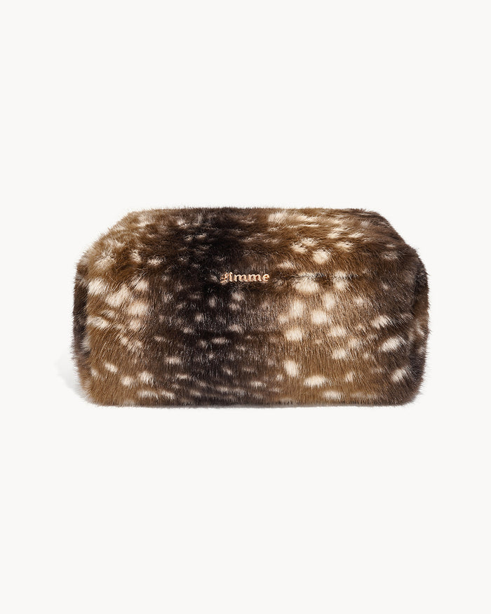 Spotted faux fur makeup bag