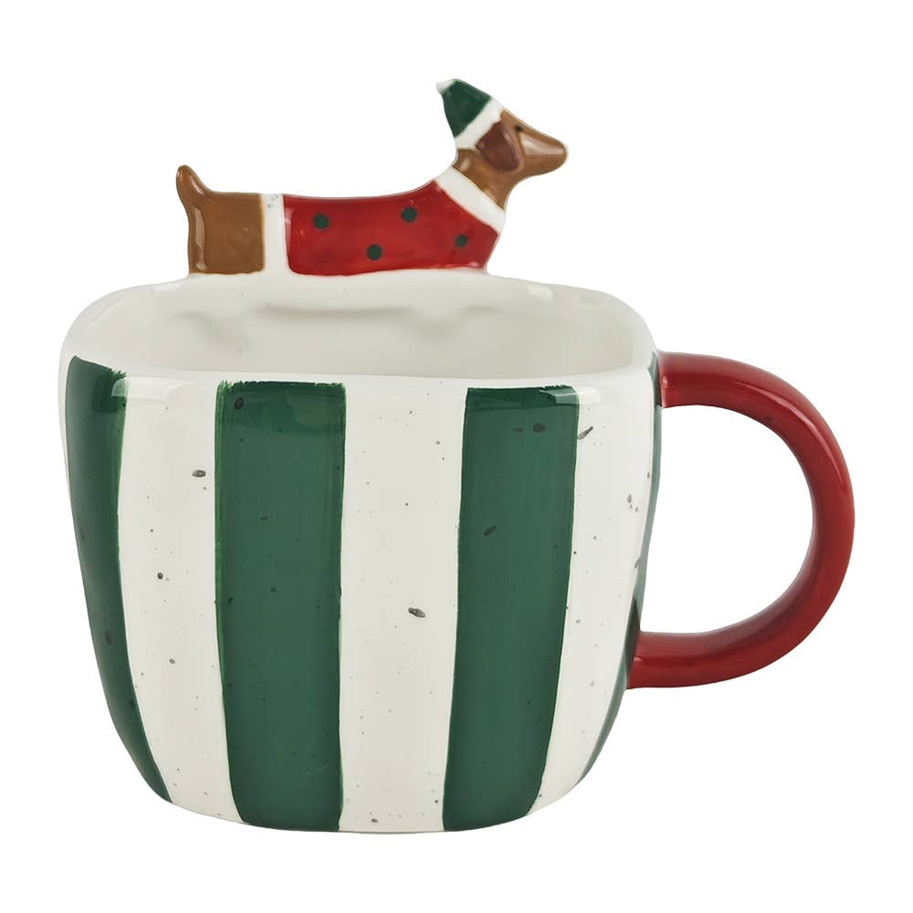 Tasse 400 ml céramique blanche teckel noël