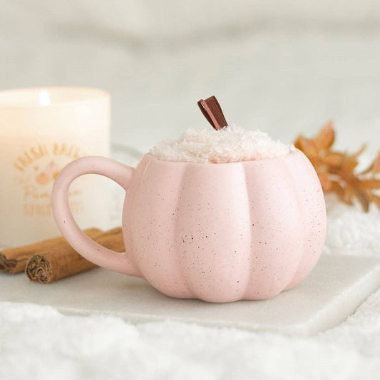Pink Pumpkin Autumn Mug and Socks Set