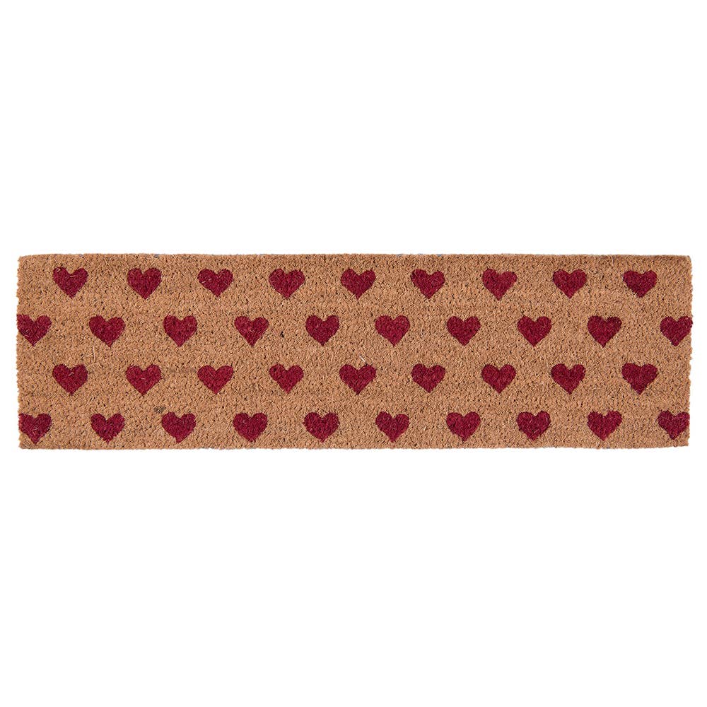 Paillasson 75x22 cm en caoutchouc rouge en forme de cœur en fibre de coco