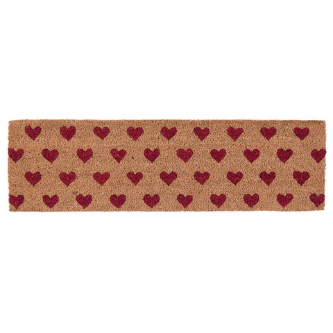 Paillasson 75x22 cm en caoutchouc rouge en forme de cœur en fibre de coco