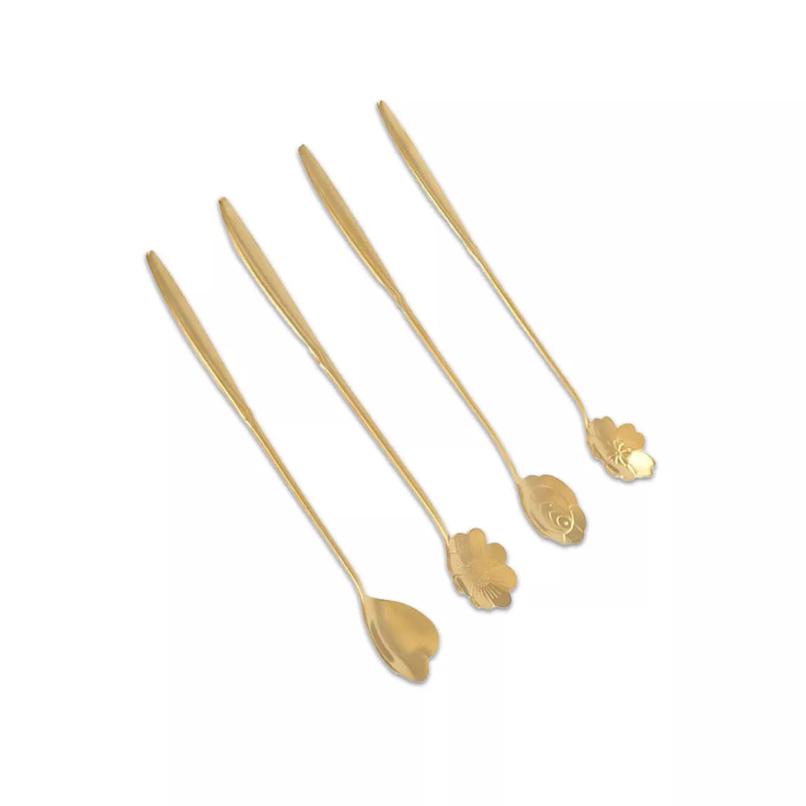 Long flower gold spoons