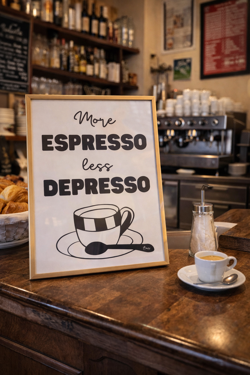 Affiche "More espresso less depresso" BACI ARTE