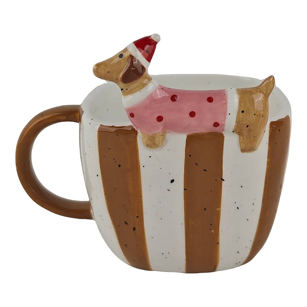 Tasse 400 ml Céramique blanche teckel Noël