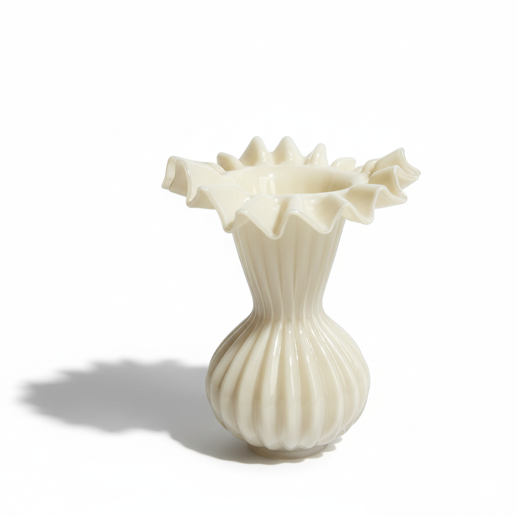 Vase en verre beige à collerette délicate, 13,5 cm de diamètre, 19 cm – Vase Froufrou beige, photo 2