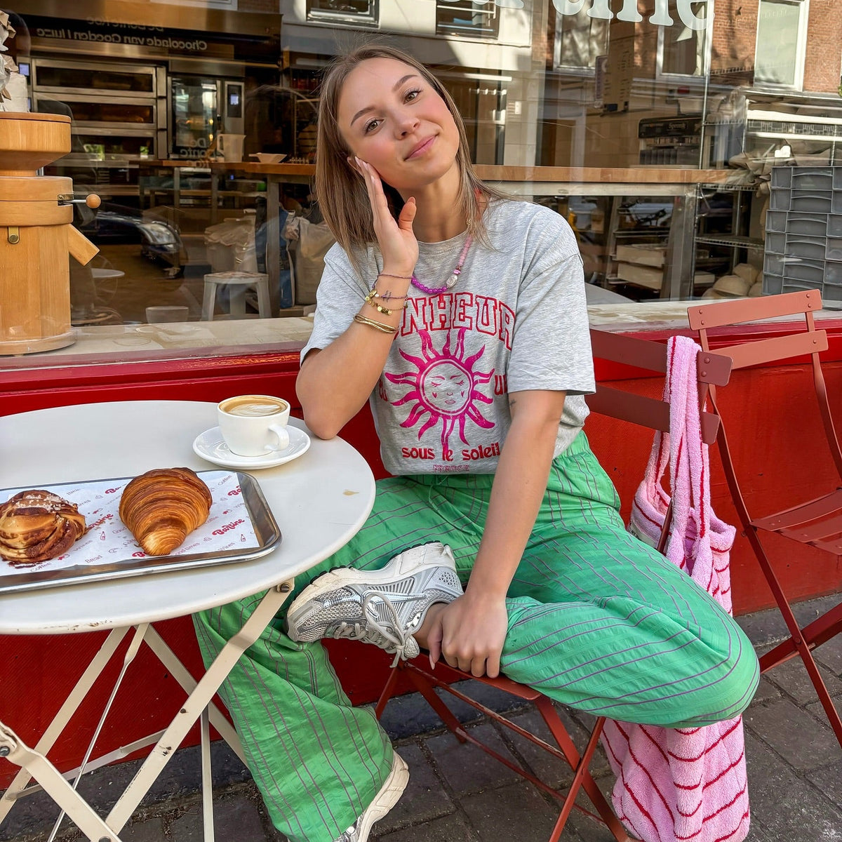 Pantalon large à rayures vertes, lyocell, taille élastique – Pantalon large rayures vertes
