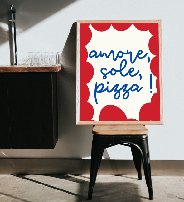 Affiche  «Amore, sole, pizza» - BACI ARTE