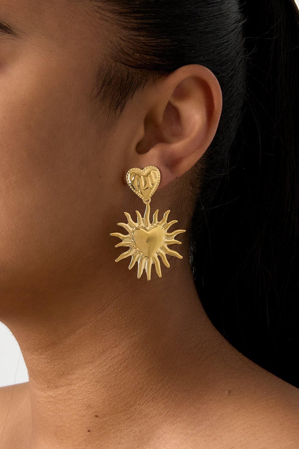 Boucles d'oreilles coeur soleil suspendu