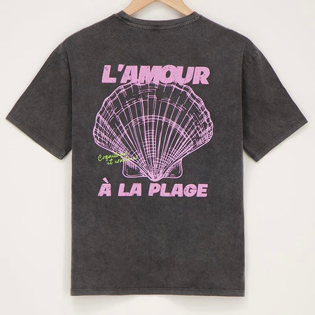T-shirt gris avec imprimé noir ''L'amour a la plage'' - My Jewellery