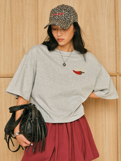 T-shirt gris piment rouge "Amour"