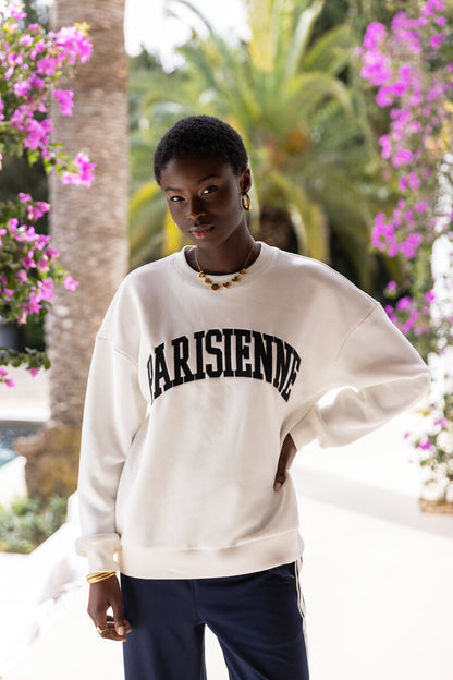 Sweat blanc "Parisienne"