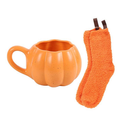 Pumpkin Shaped Mug and Autumn Socks Set