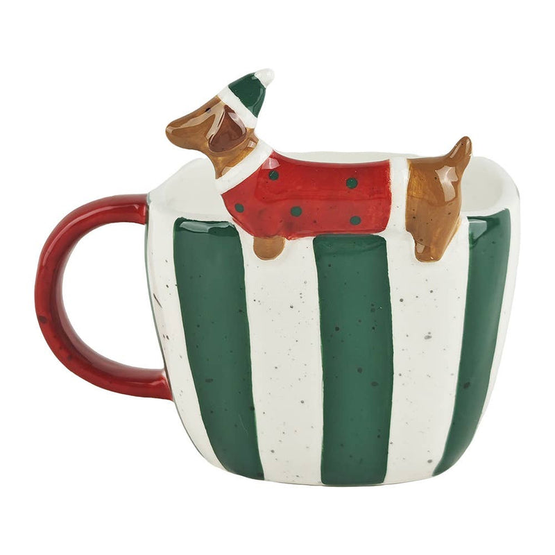 Tasse 400 ml céramique blanche teckel noël