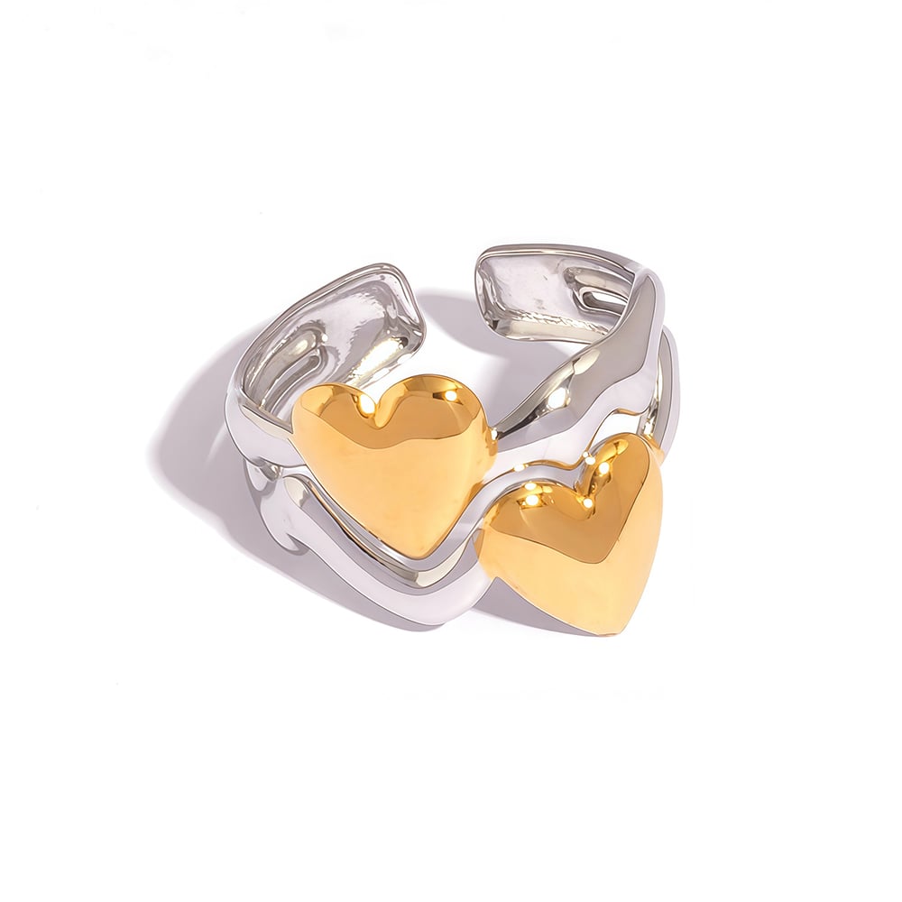 Bague en acier inoxydable petit cœur minimaliste, or ou argent – Bague DUE CUORE, photo 2