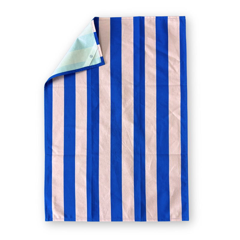 Essuie vaisselle à rayures bleu-rose