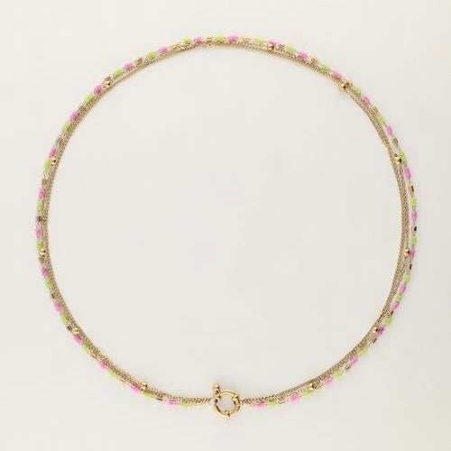 Collier triple avec perles vertes et roses  - My jewellery