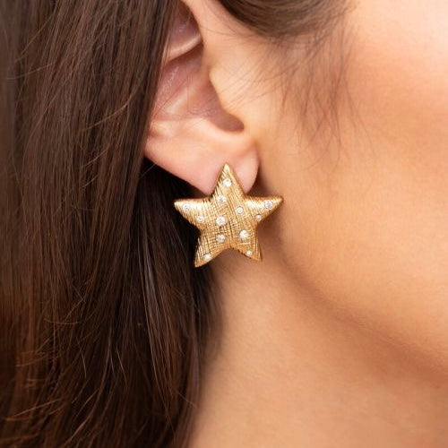 Starry ear studs with moon and star