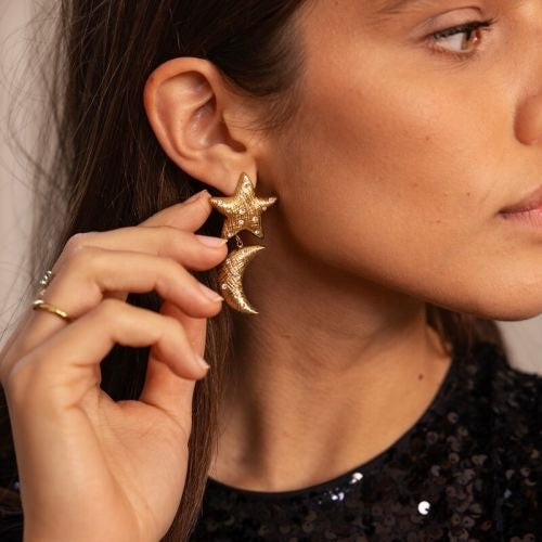 Boucles d'oreilles Starry avec lune et étoile