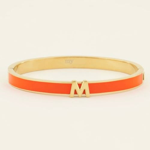 Bracelet jonc orange à initiale