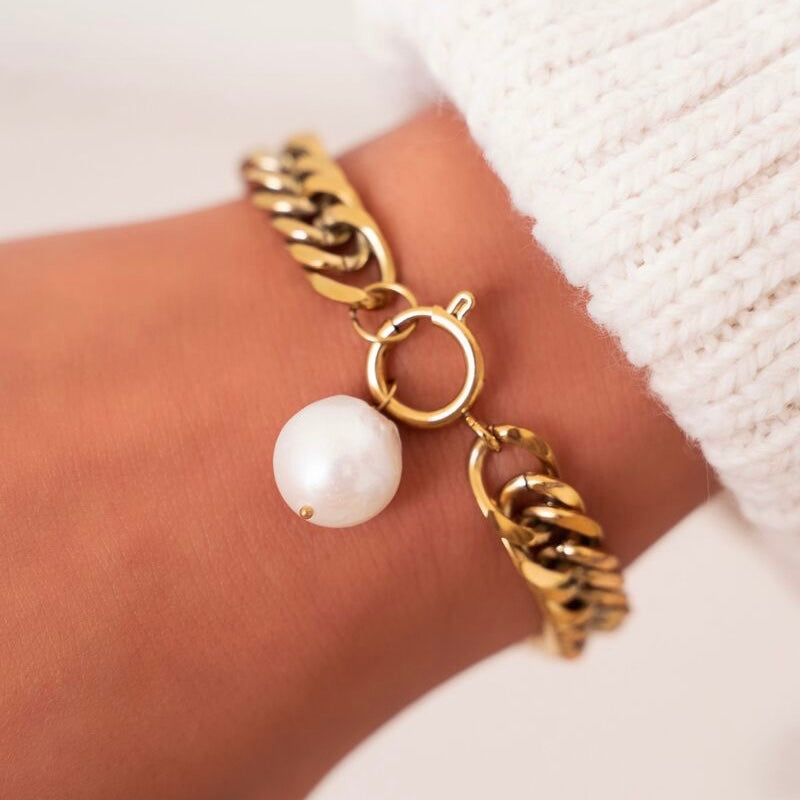 Bracelet grosse maille avec perle