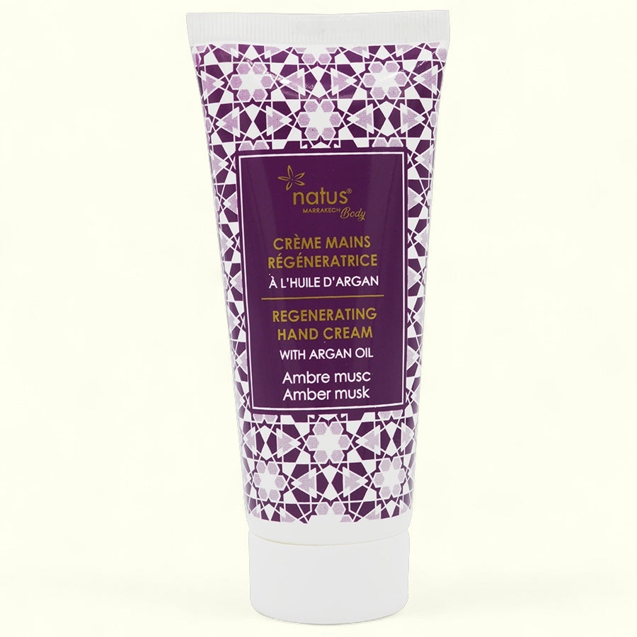 CRÈME MAINS RÉGÉNÉRATRICE À L’HUILE D’ARGAN (Ambre / Musc) - Natus