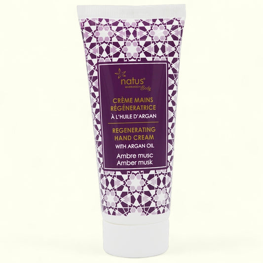 CRÈME MAINS RÉGÉNÉRATRICE À L’HUILE D’ARGAN (Ambre / Musc) - Natus
