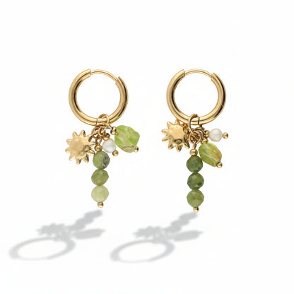 Boucles d'oreilles Sunrocks avec perles vertes et soleil