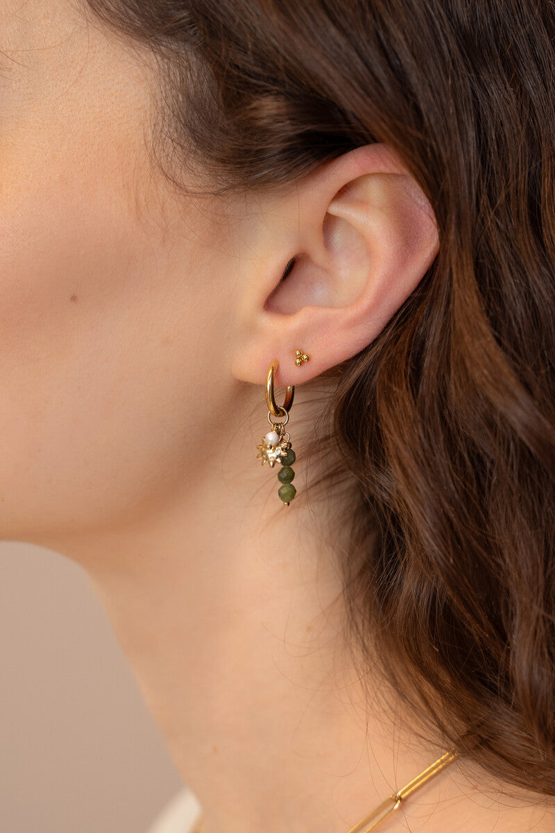 Sunrocks earrings with green pearls and sun