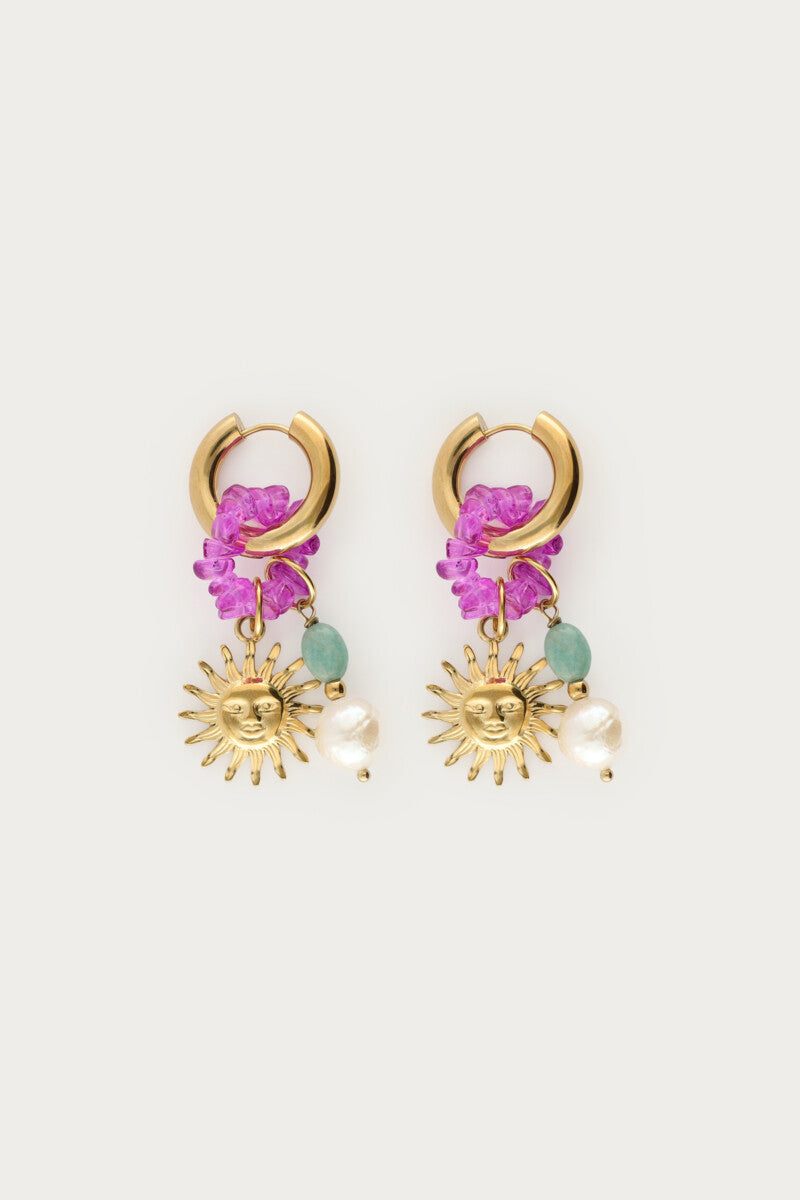 Boucles d'oreilles Mer avec soleil et perles fantaisie