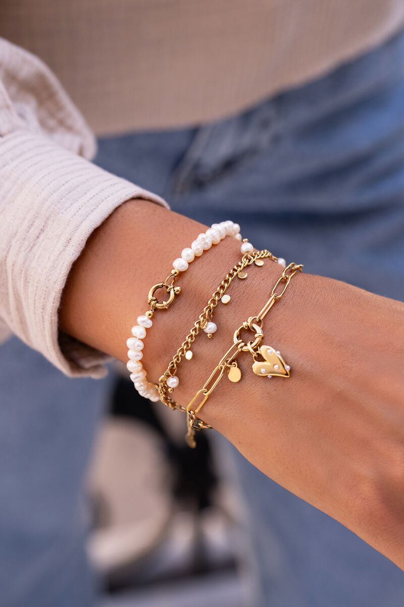 Bracelet chaîne pendentif coeur à perles fantaisies