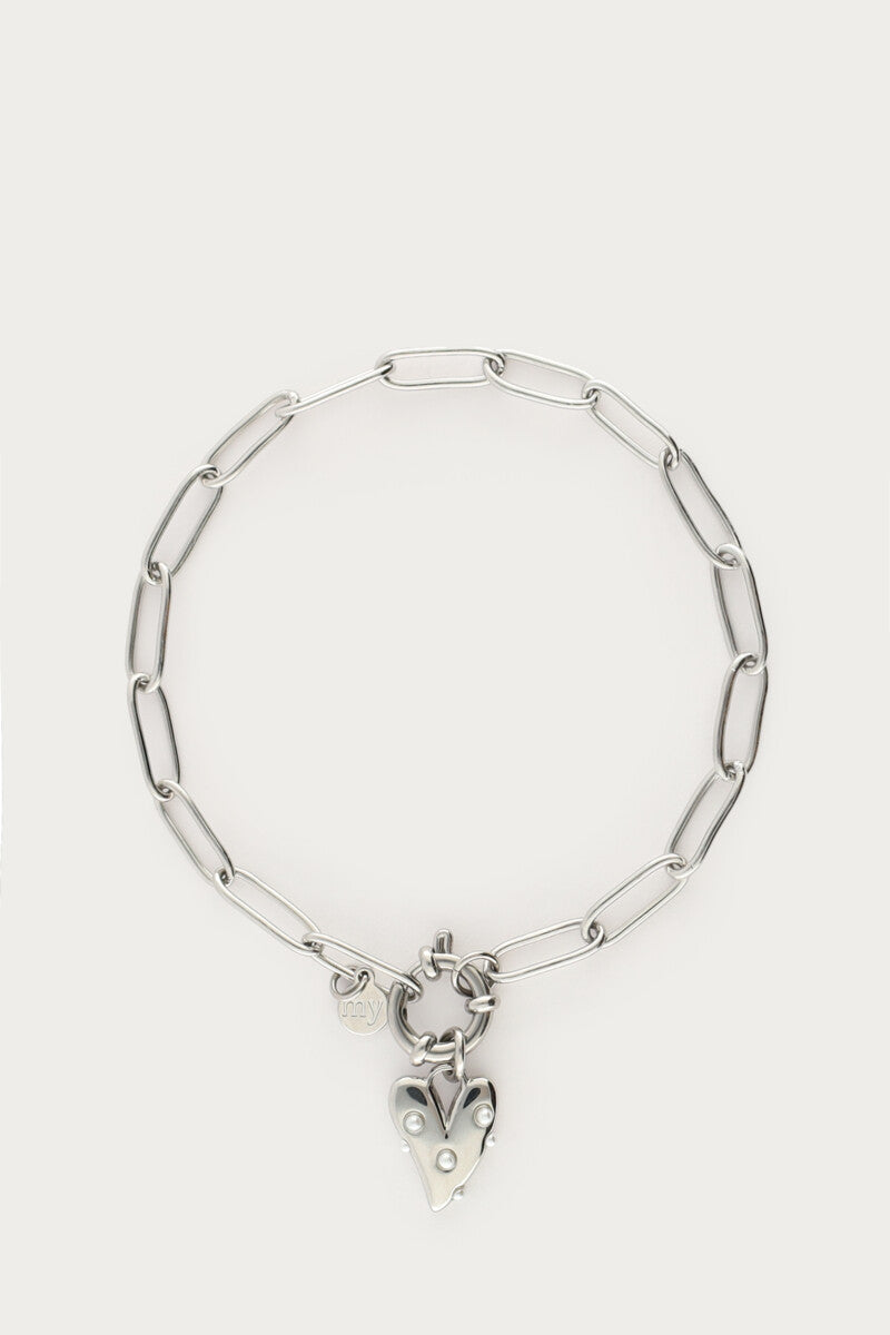 Bracelet chaîne pendentif coeur à perles fantaisies