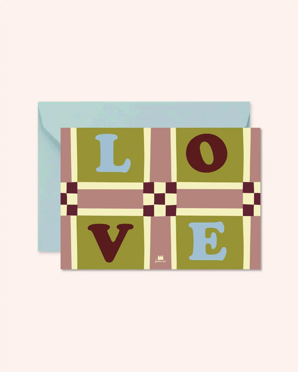 Carte Love damier A6 de Ma Petite Vie avec son enveloppe bleu clair