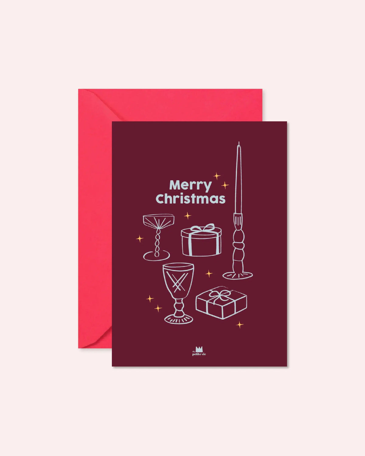 Carte de Noël Merry Christmas A6 de Ma Petite Vie avec son enveloppe rose