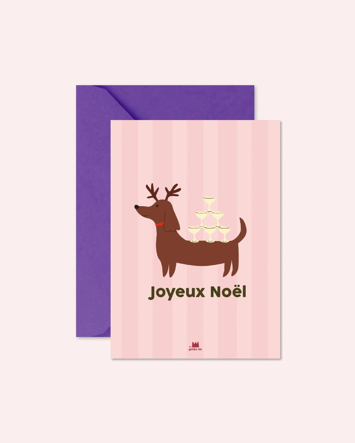 Carte de Noël Joyeux Noël teckel A6 de Ma Petite Vie avec son enveloppe violette