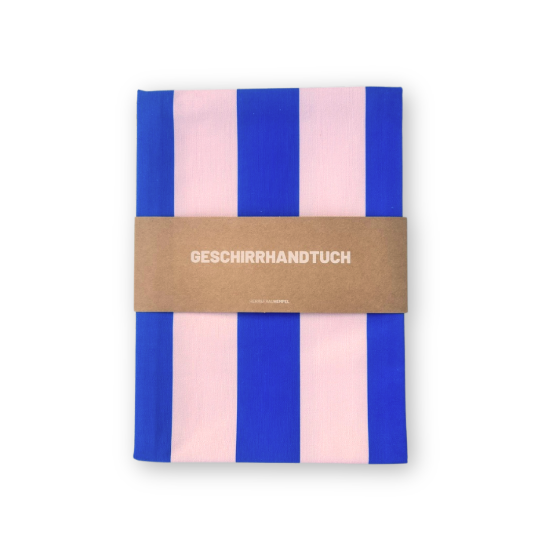 Essuie vaisselle à rayures bleu-rose