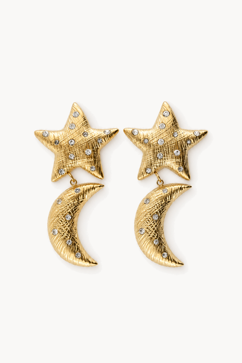 Boucles d'oreilles Starry avec lune et étoile