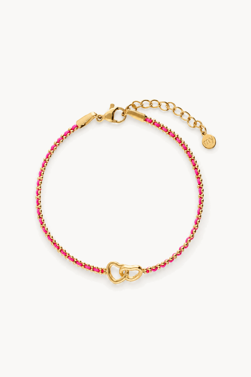 Pink cord bracelet with double heart