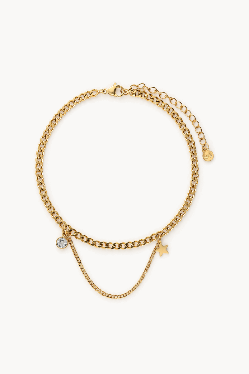 Link anklet with rhinestones and star