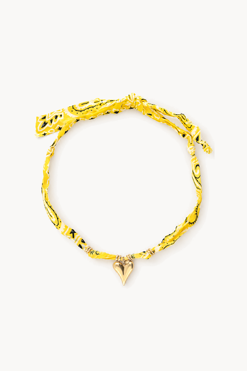 Yellow Tropical bandana necklace with heart