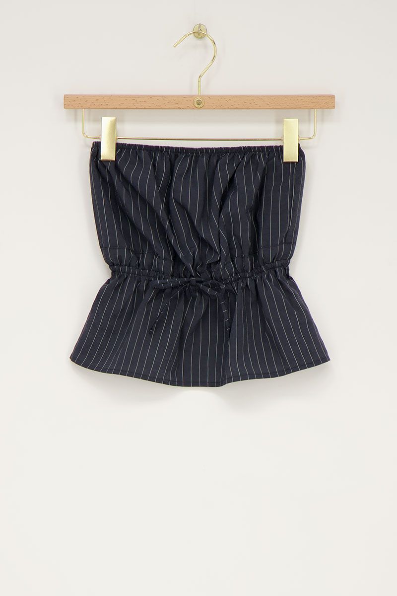 Dark blue top with stripes and bow
